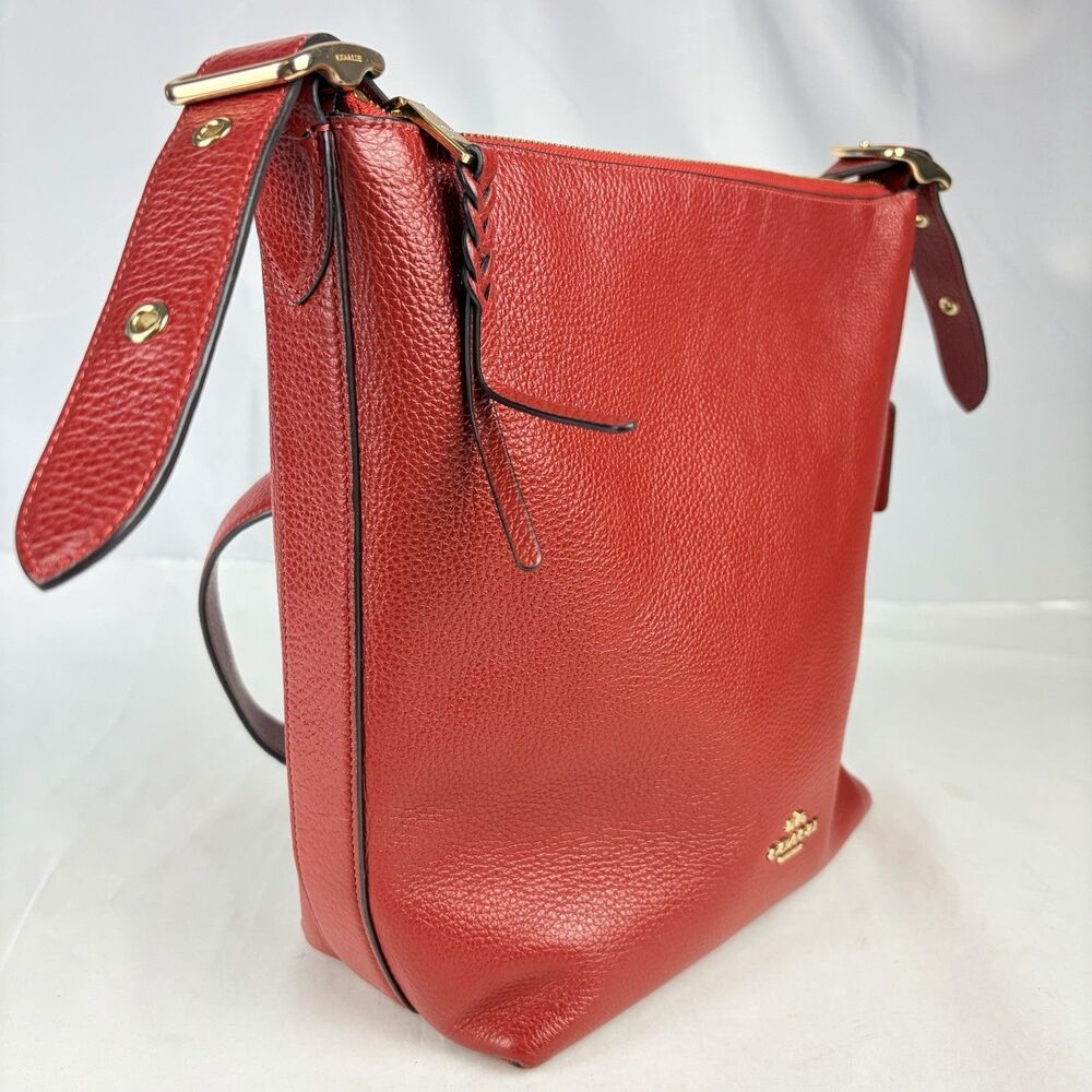 COACH C2818 Val Duffle Shoulder Bag in Pebble Red Leather 4"x12"x10" EUC - Picture 10 of 16